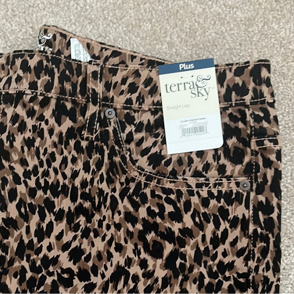 Terra & Sky Animal Print Black Brown Tan Straight Leg Stretch Pants 14W - Picture 3 of 9